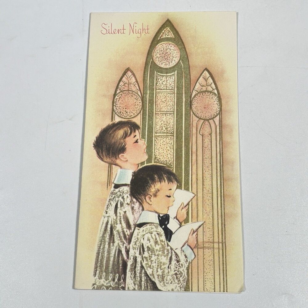 Vintage 1950s Silent Night Choir Boys Christmas Card Nativity Verse Religious